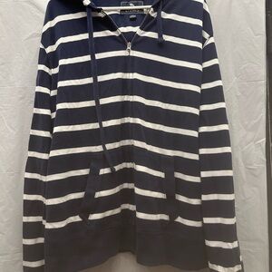 American Living Women's Navy and White Striped Hoodie Zipper Front Shirt Sz XXL